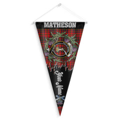Clan Matheson Tartan Felt Pennant Crest And Plaid Basic Style