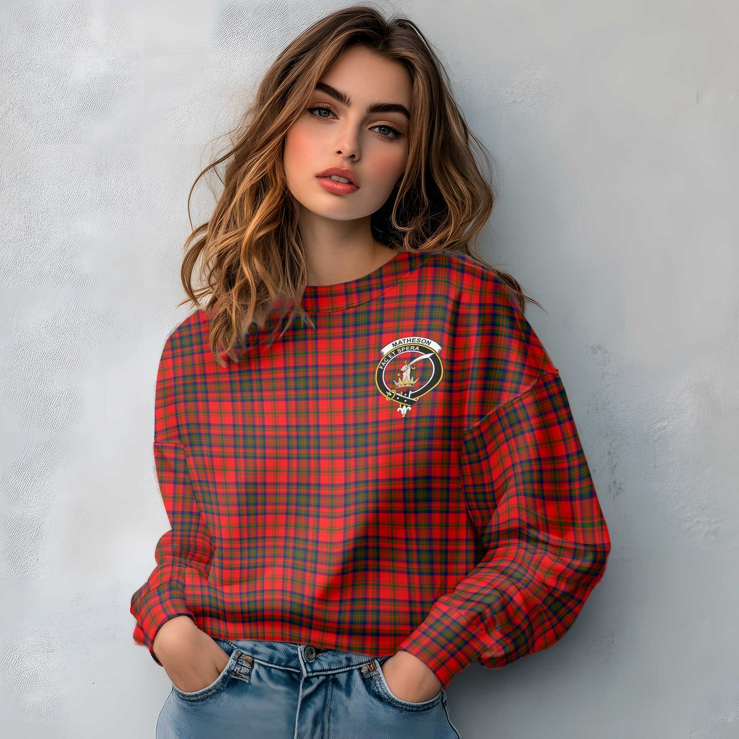 Clan Matheson Tartan Women Sweatshirt Crest And Plaid Basic Style