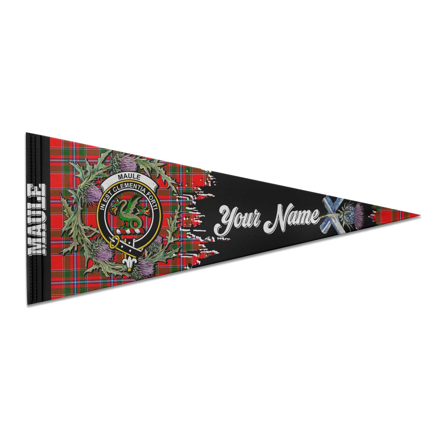 Clan Maule Tartan Felt Pennant Crest And Plaid Basic Style