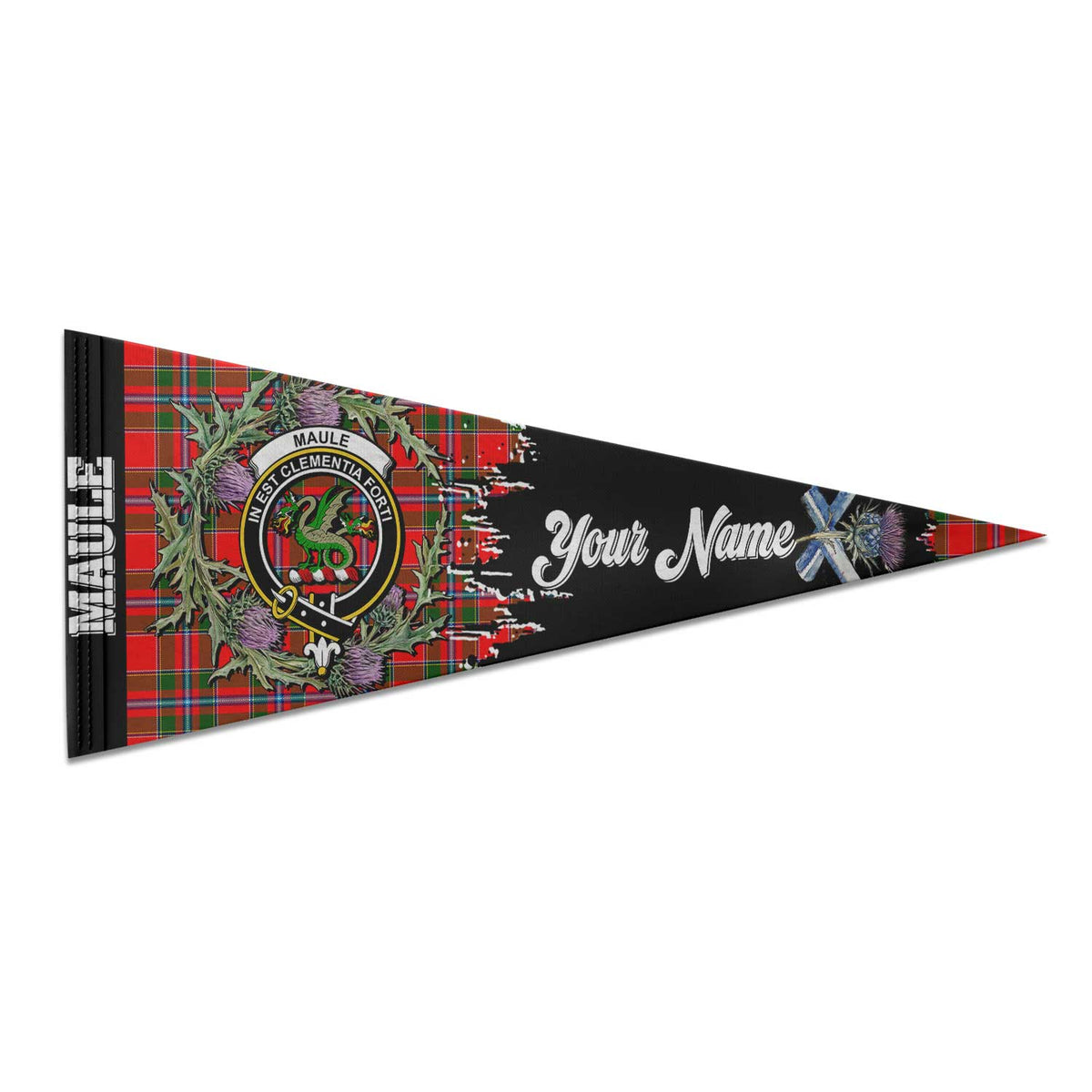 Clan Maule Tartan Felt Pennant Crest And Plaid Basic Style