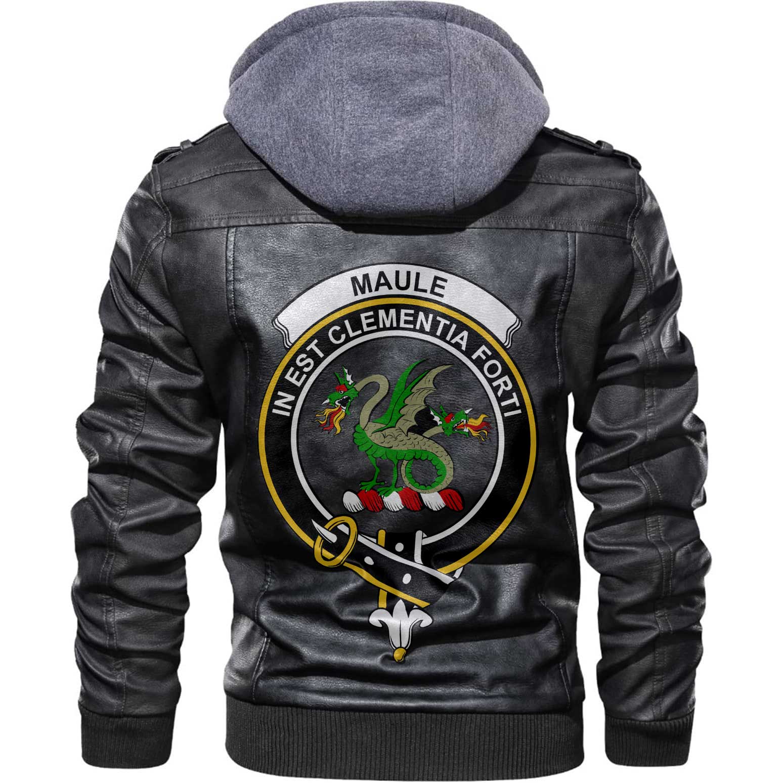 Clan Maule Tartan Zip Leather Jacket Crest And Plaid Basic Style