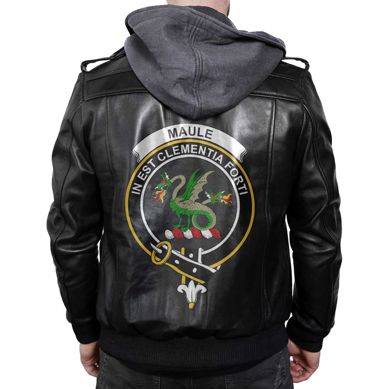Clan Maule Tartan Zip Leather Jacket Crest And Plaid Basic Style