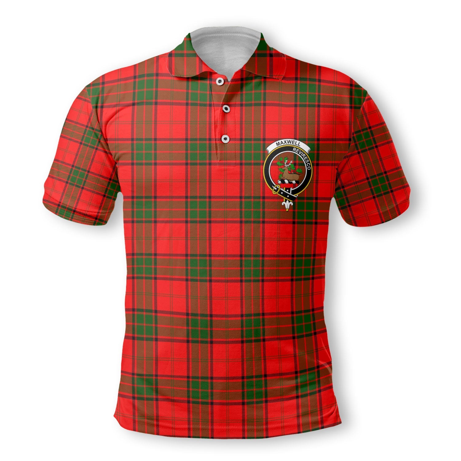 Clan Maxwell Tartan Golf Men Polo Shirt Crest And Plaid Basic Style