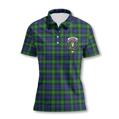 Clan Meldrum Tartan Women Polo Shirt Crest And Plaid Basic Style