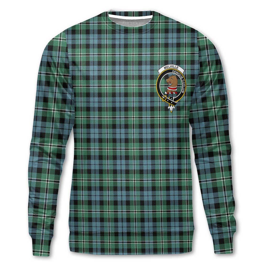 Clan Melville Tartan Men Sweatshirt Crest And Plaid Basic Style