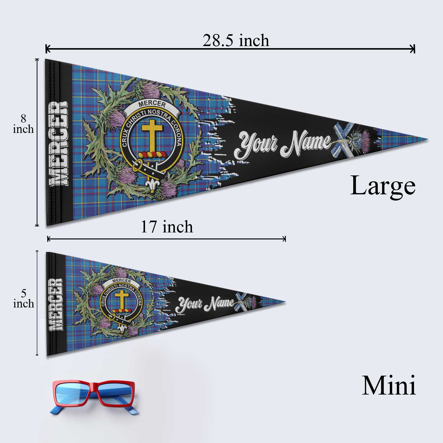 Clan Mercer Tartan Felt Pennant Crest And Plaid Basic Style