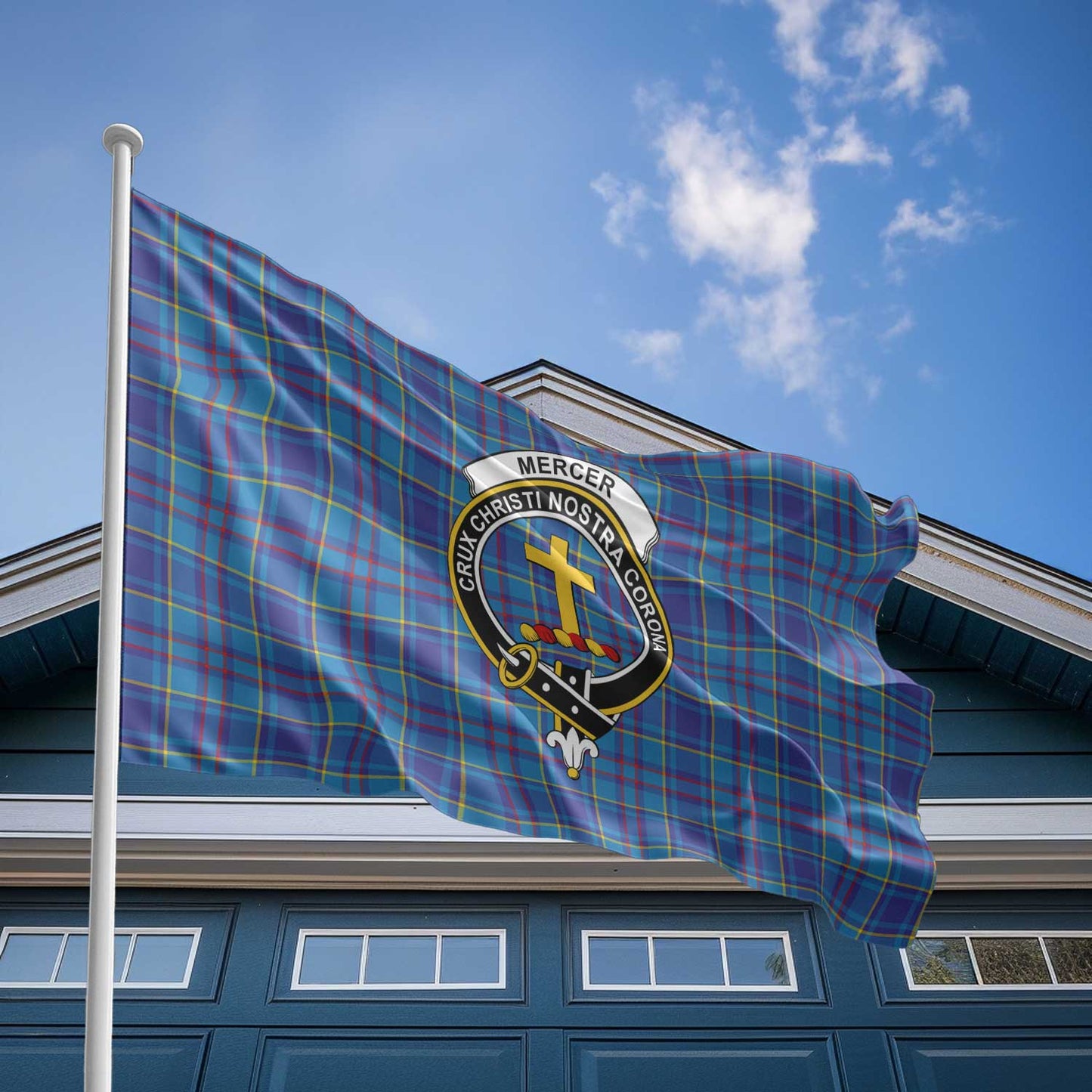 Clan Mercer Tartan Flag Crest And Plaid Basic Style