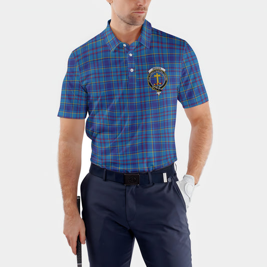 Clan Mercer Tartan Golf Tartan Men Polo Shirt Crest And Plaid Basic Style