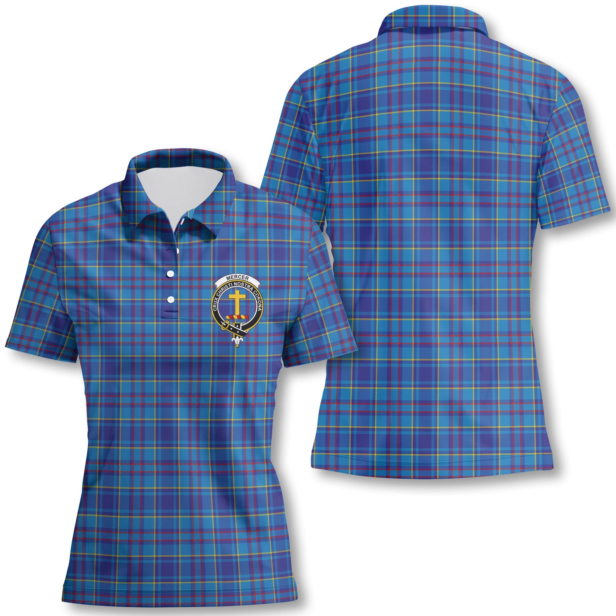 Clan Mercer Tartan Women Polo Shirt Crest And Plaid Basic Style