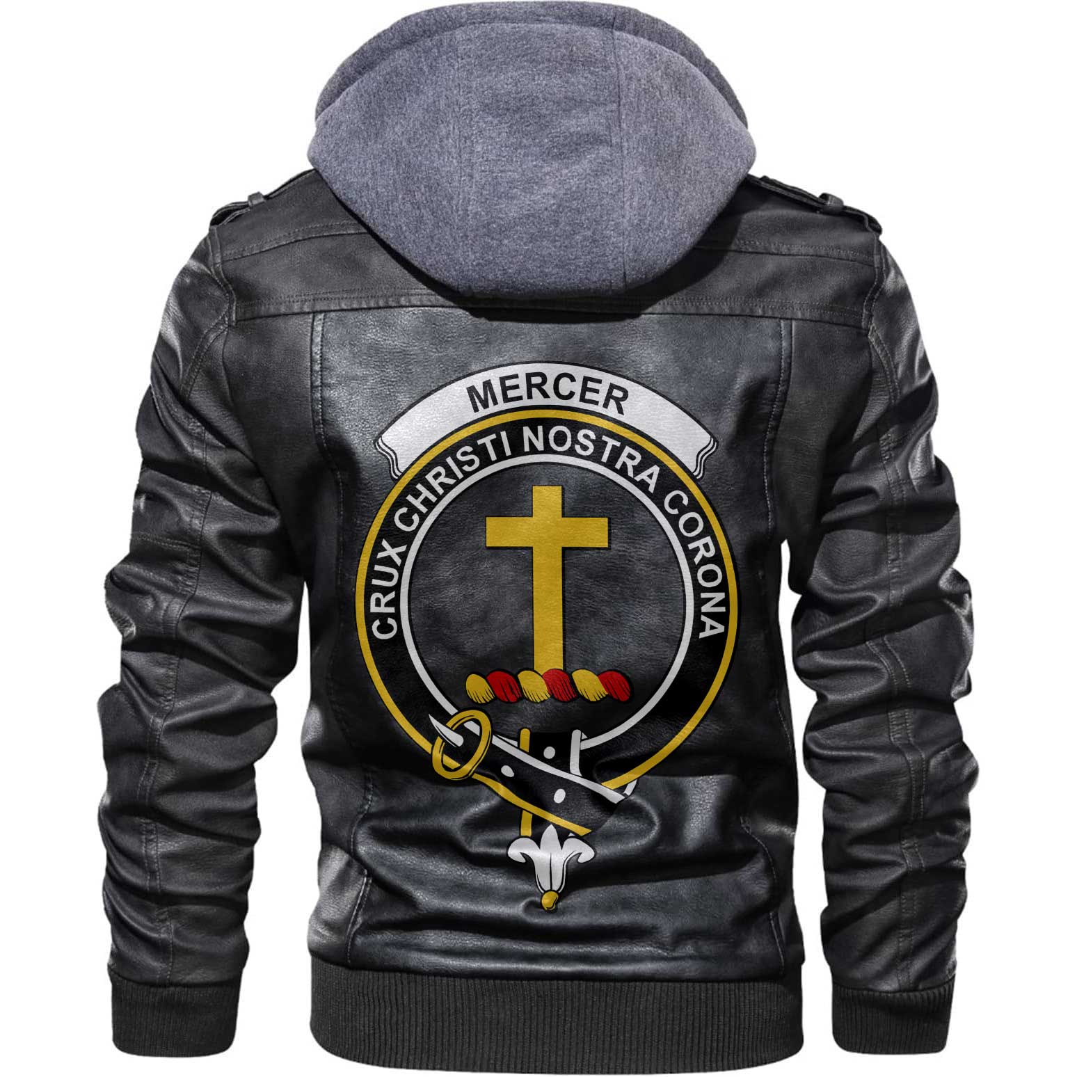 Clan Mercer Tartan Zip Leather Jacket Crest And Plaid Basic Style