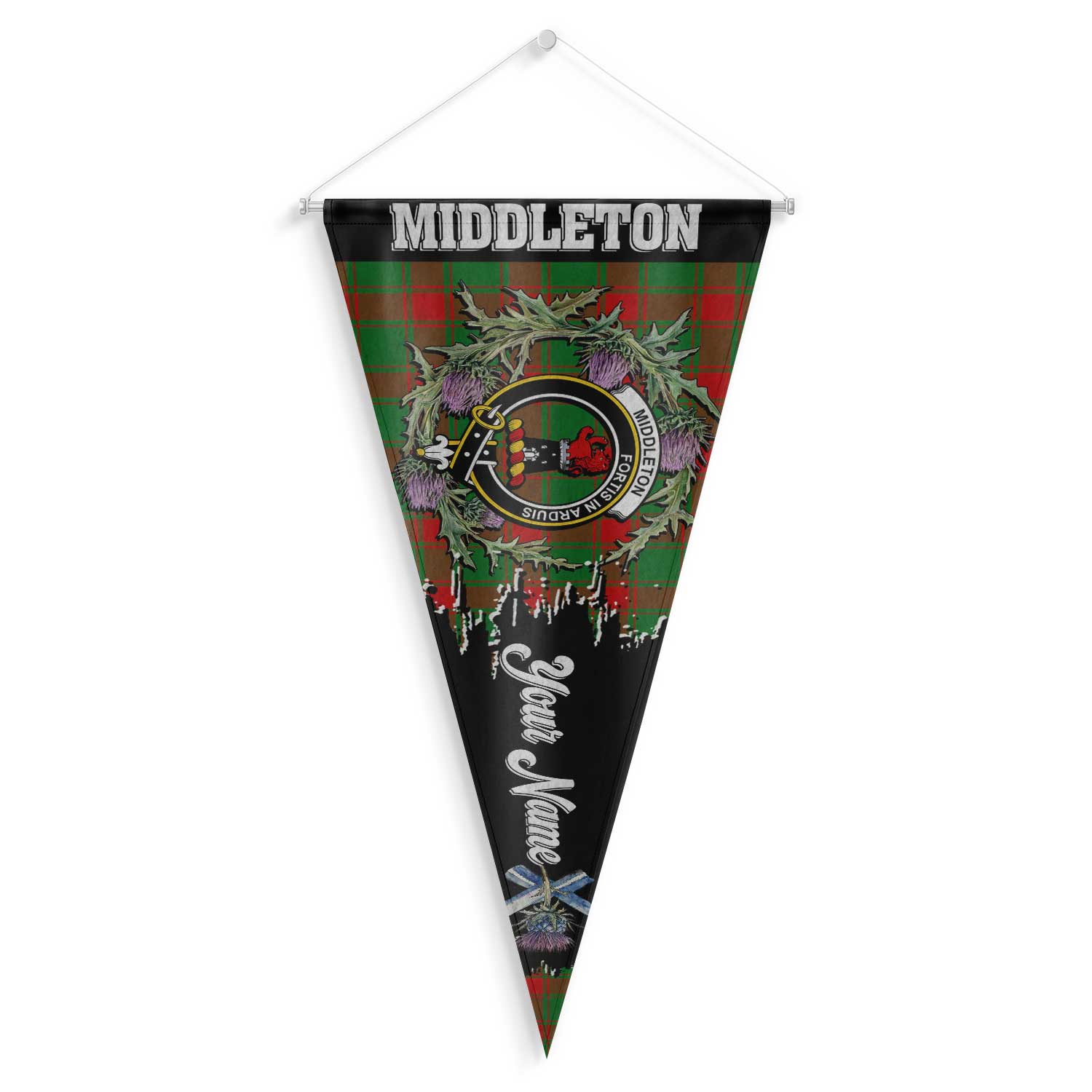 Clan Middleton Tartan Felt Pennant Crest And Plaid Basic Style