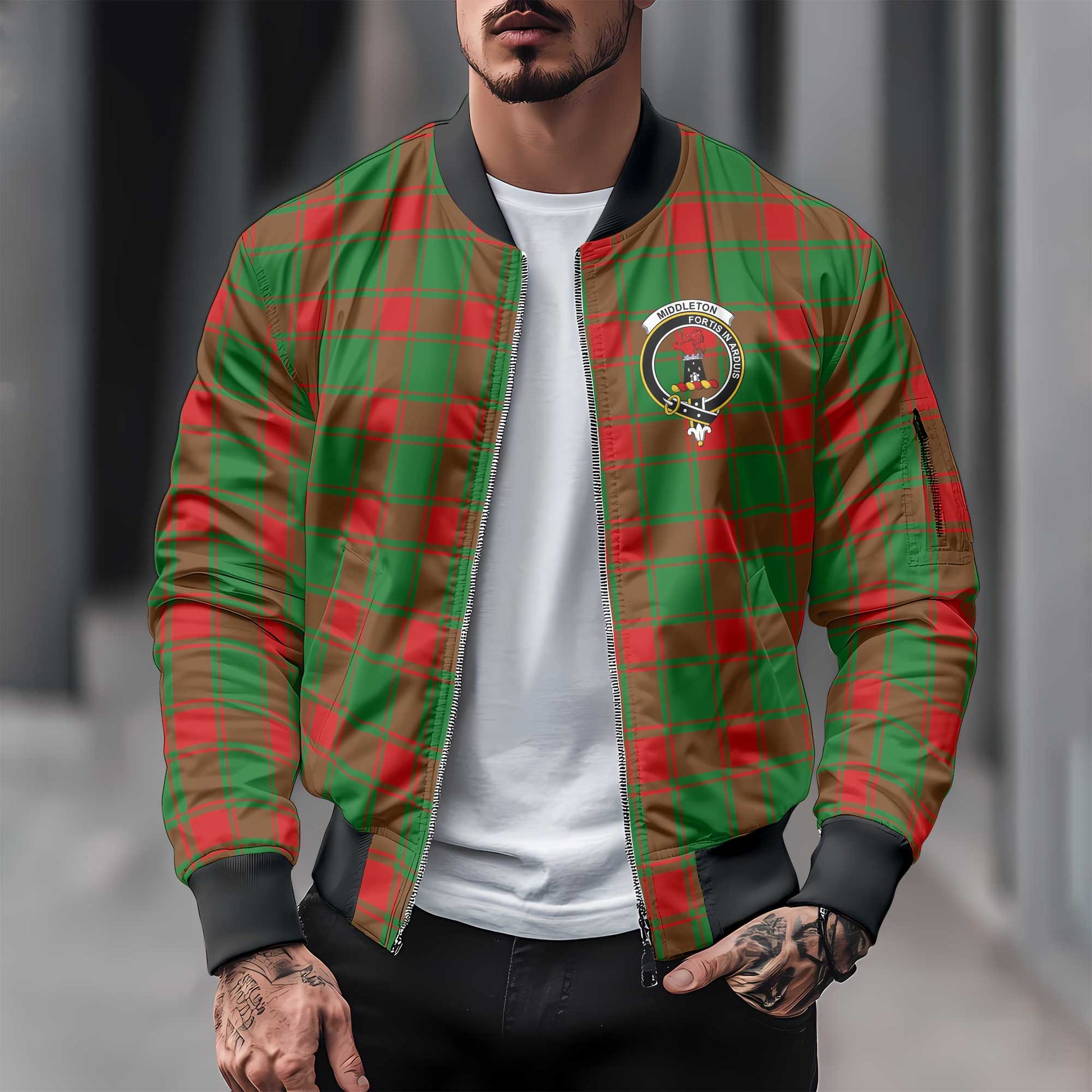 Clan Middleton Tartan Men Bomber Jacket Crest And Plaid Basic Style