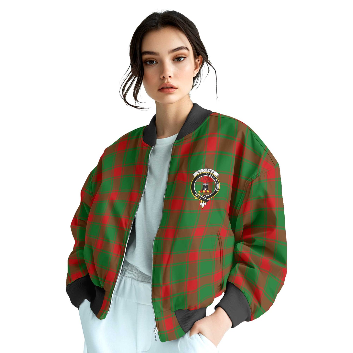 Clan Middleton Tartan Women Bomber Jacket Crest And Plaid Basic Style