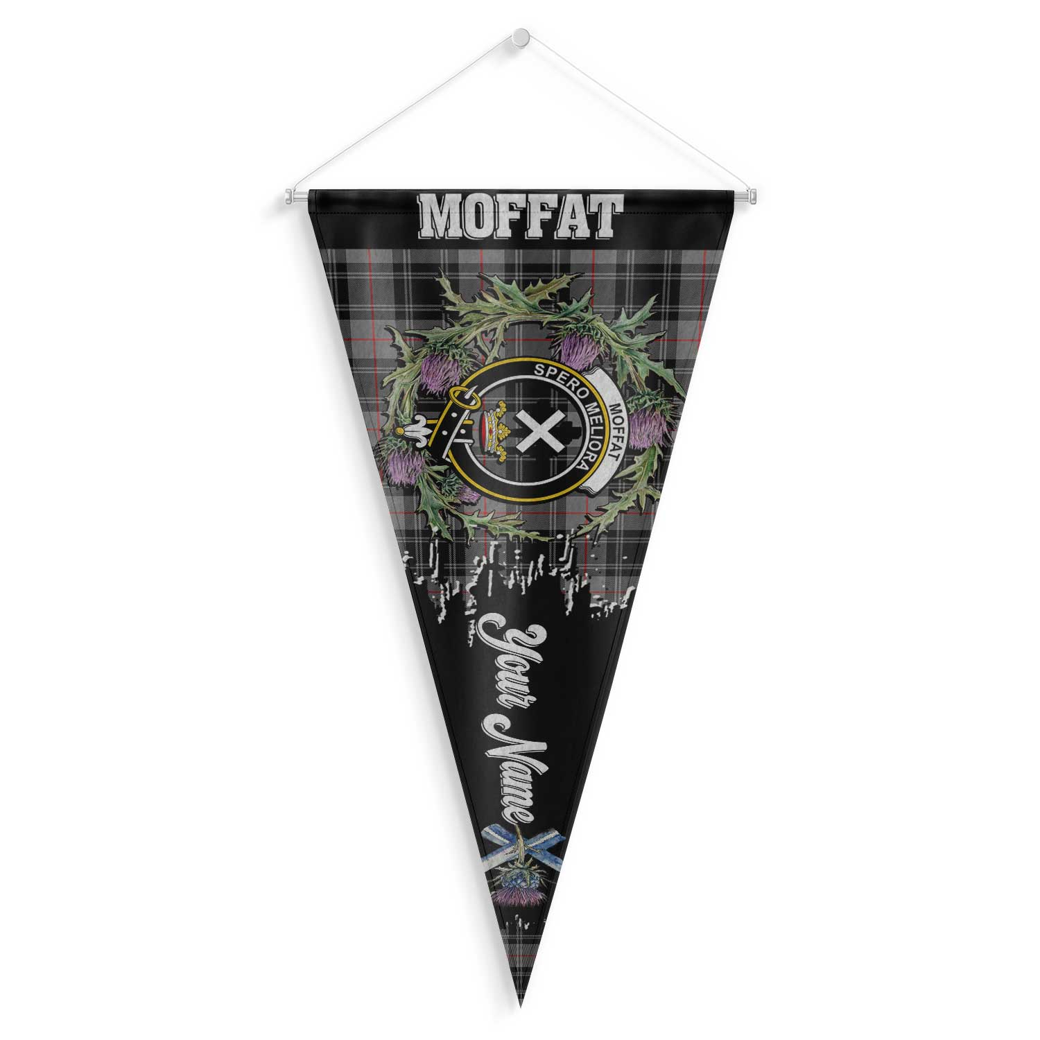 Clan Moffat Tartan Felt Pennant Crest And Plaid Basic Style