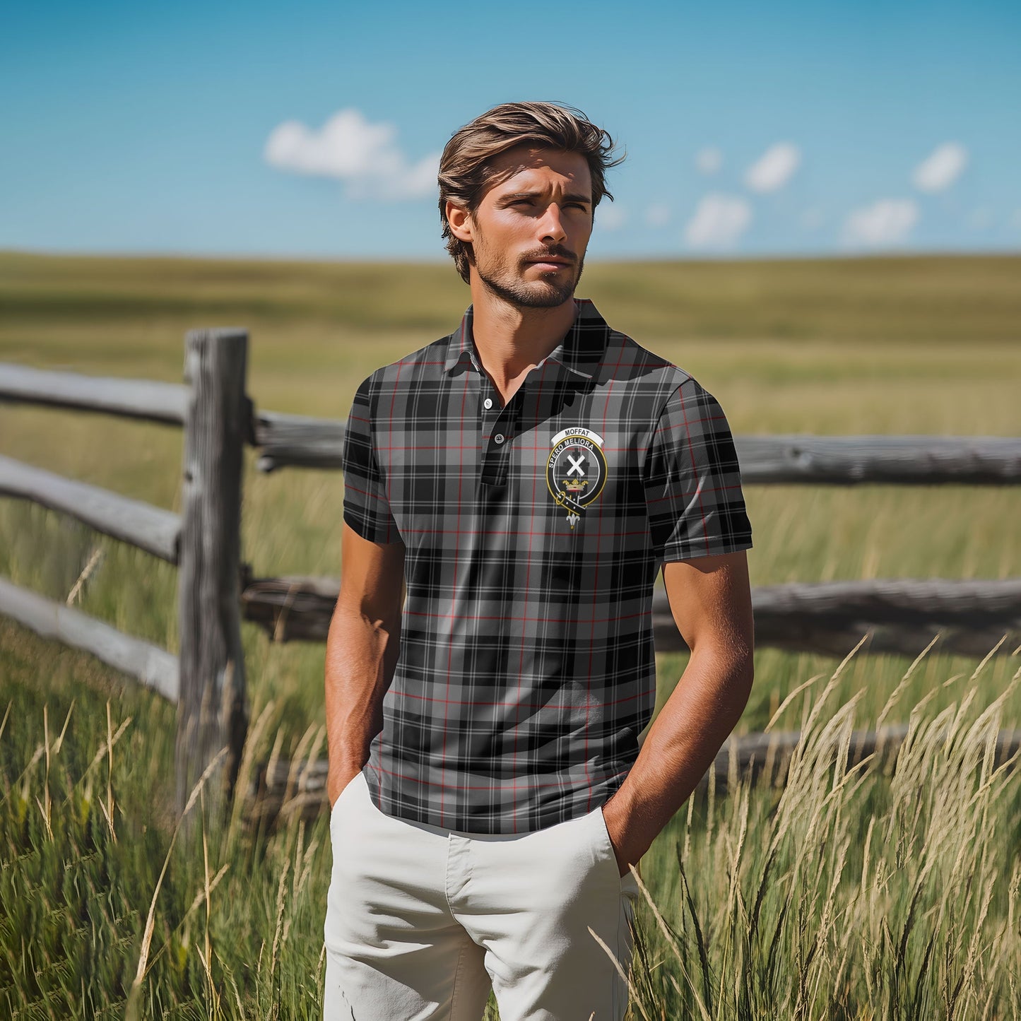 Clan Moffat Tartan Golf Tartan Men Polo Shirt Crest And Plaid Basic Style