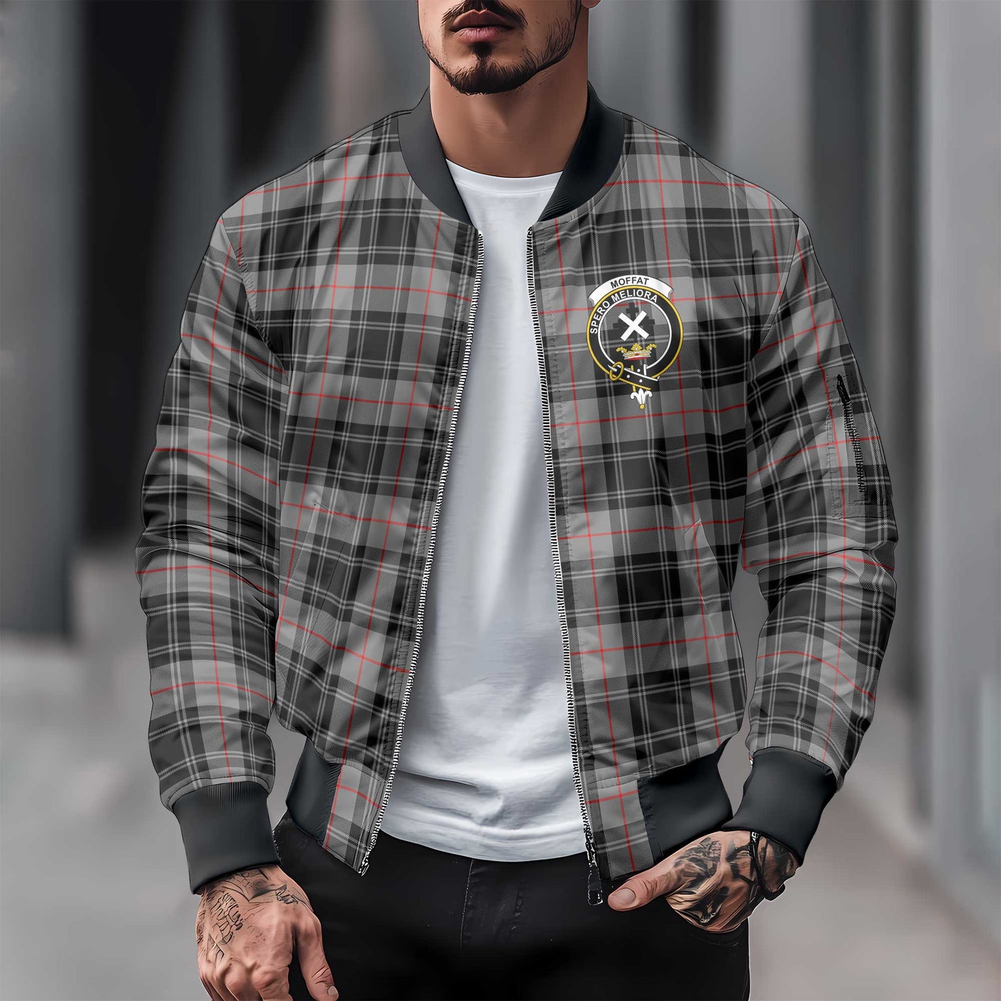 Clan Moffat Tartan Men Bomber Jacket Crest And Plaid Basic Style