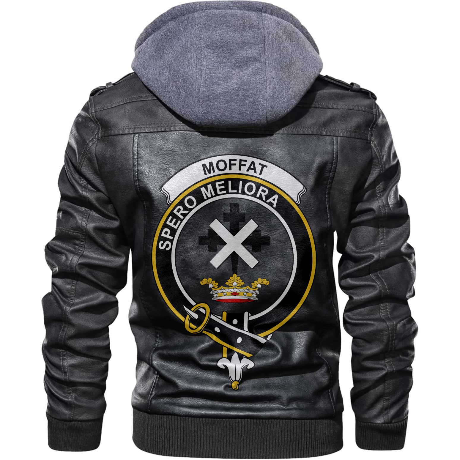 Clan Moffat Tartan Zip Leather Jacket Crest And Plaid Basic Style