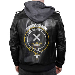 Clan Moffat Tartan Zip Leather Jacket Crest And Plaid Basic Style