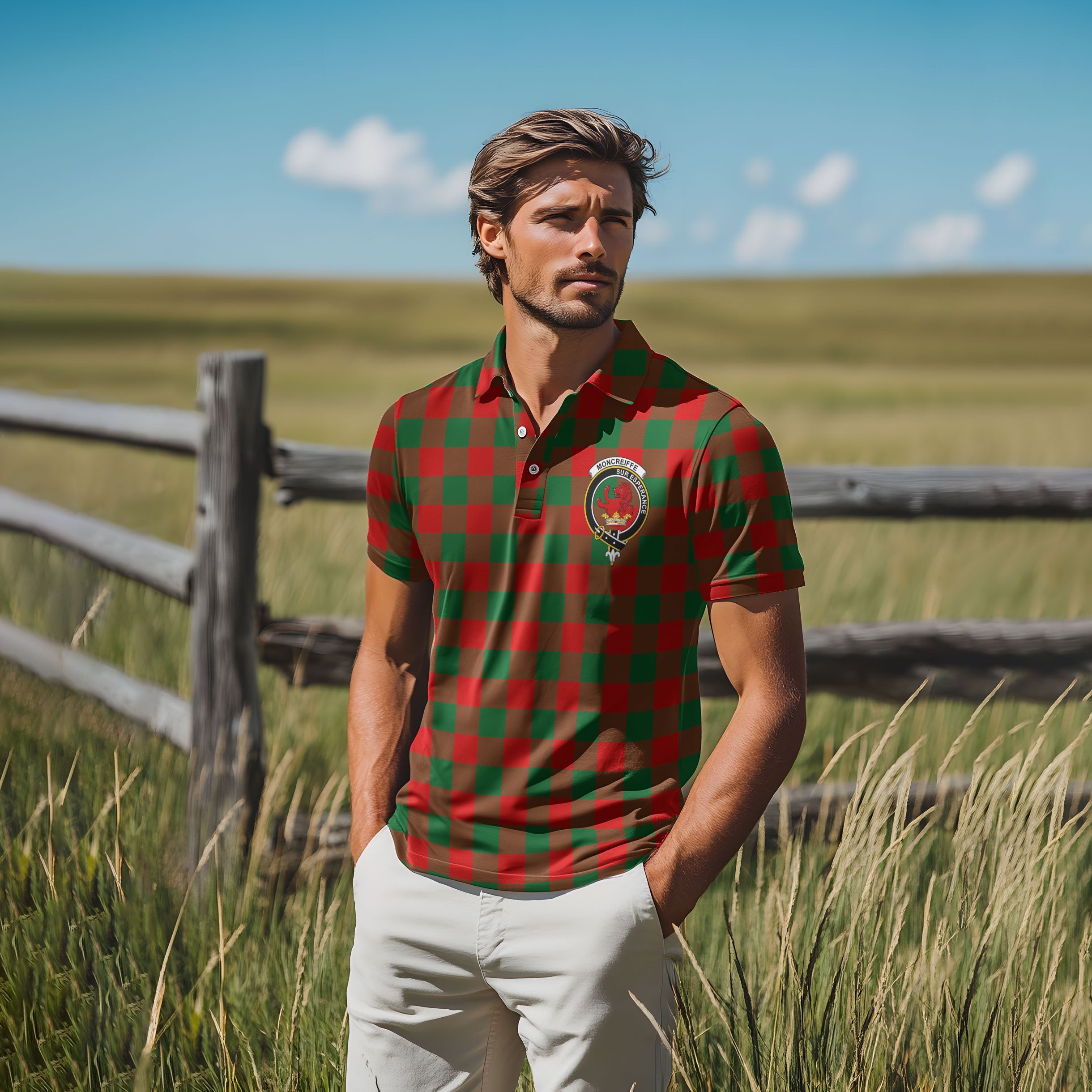 Clan Moncreiffe Tartan Golf Men Polo Shirt Crest And Plaid Basic Style