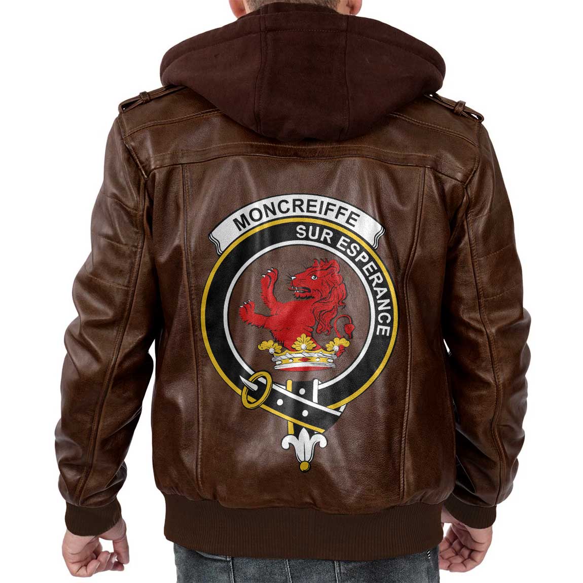Clan Moncreiffe Tartan Zip Leather Jacket Crest And Plaid Basic Style