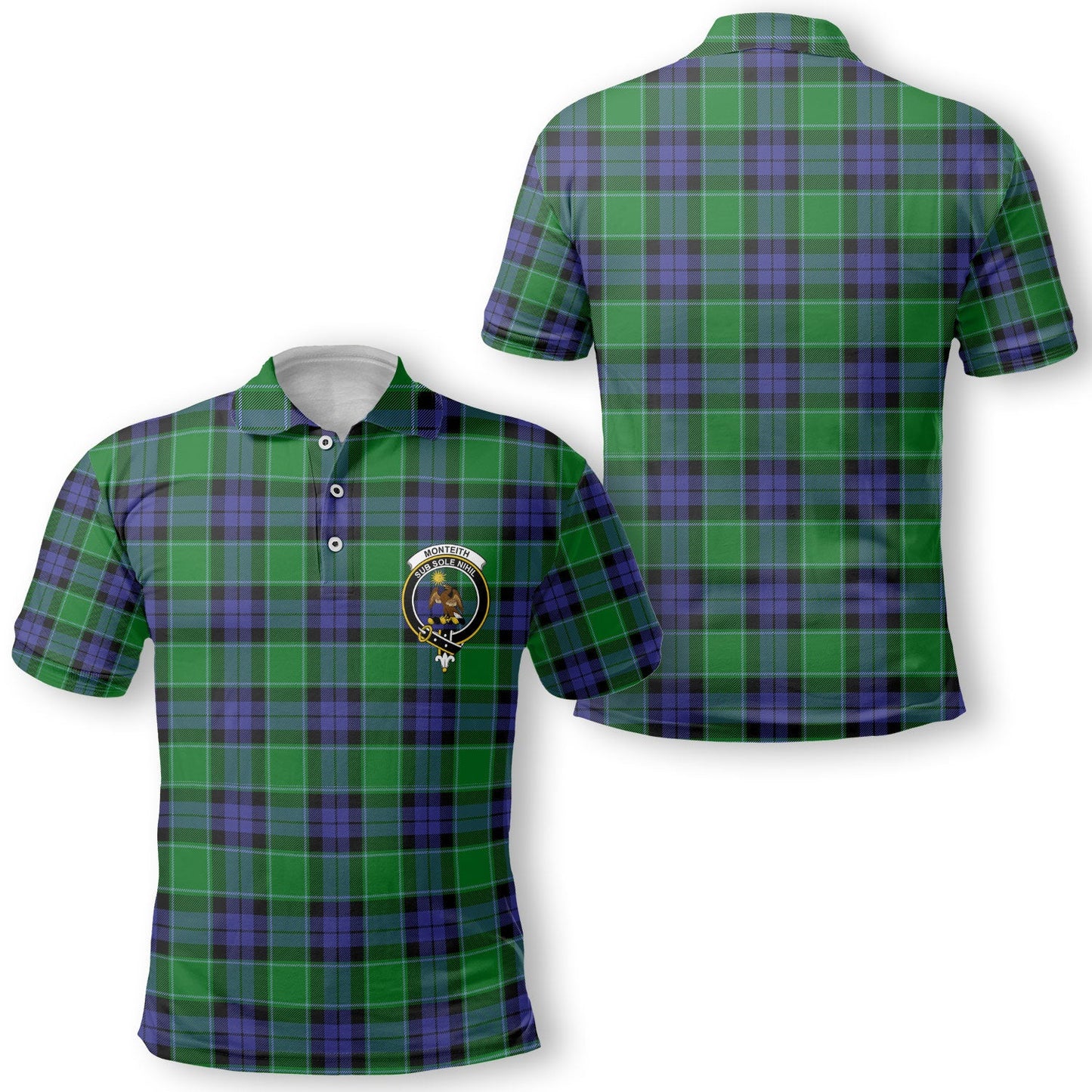 Clan Monteith Tartan Golf Men Polo Shirt Crest And Plaid Basic Style