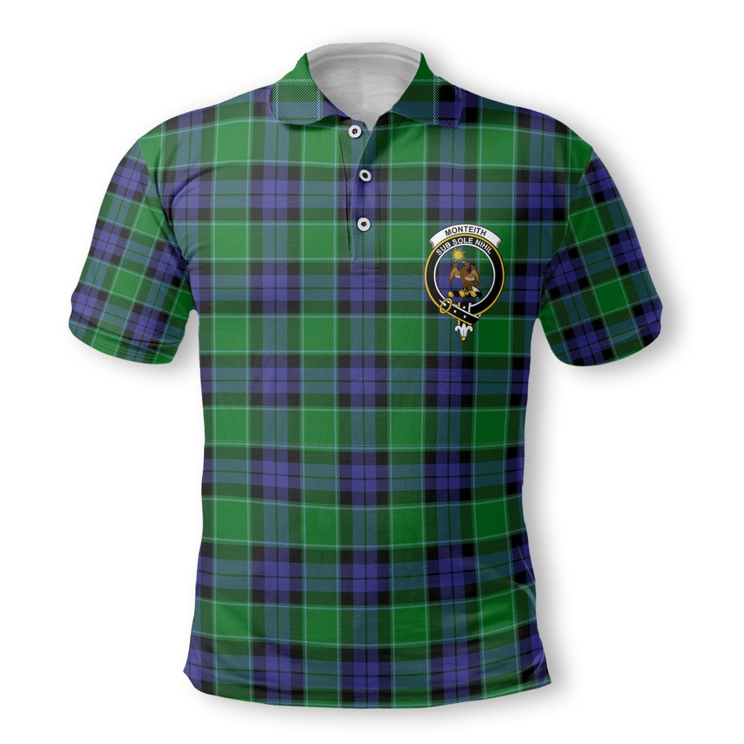 Clan Monteith Tartan Golf Men Polo Shirt Crest And Plaid Basic Style