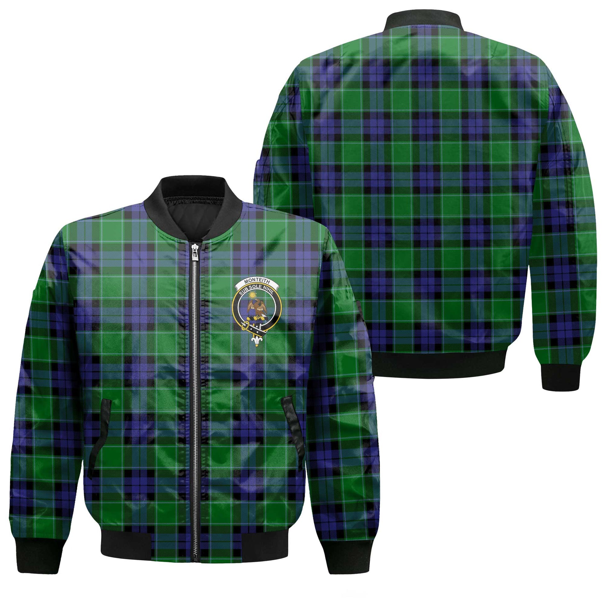 Clan Monteith Tartan Men Bomber Jacket Crest And Plaid Basic Style