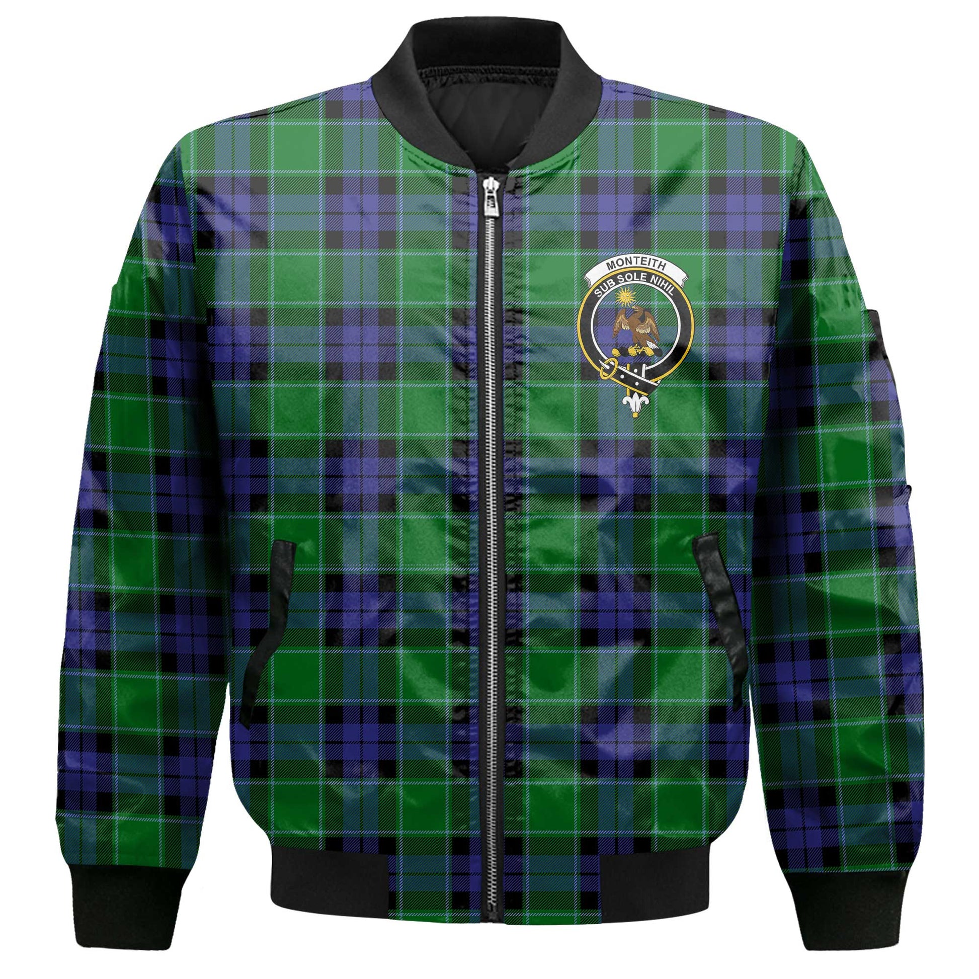 Clan Monteith Tartan Men Bomber Jacket Crest And Plaid Basic Style