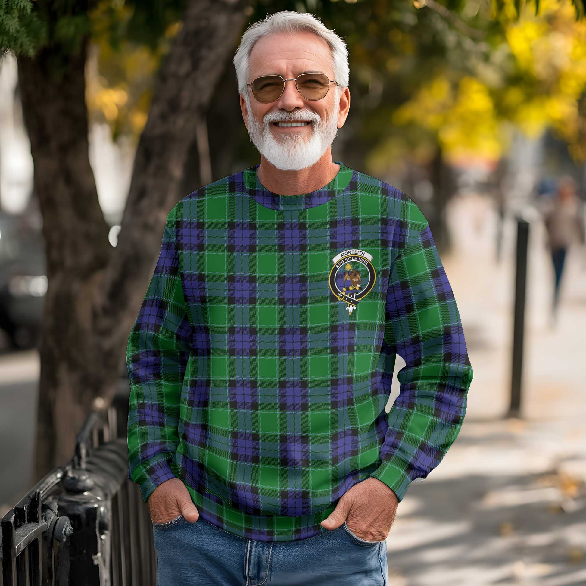 Clan Monteith Tartan Men Sweatshirt Crest And Plaid Basic Style