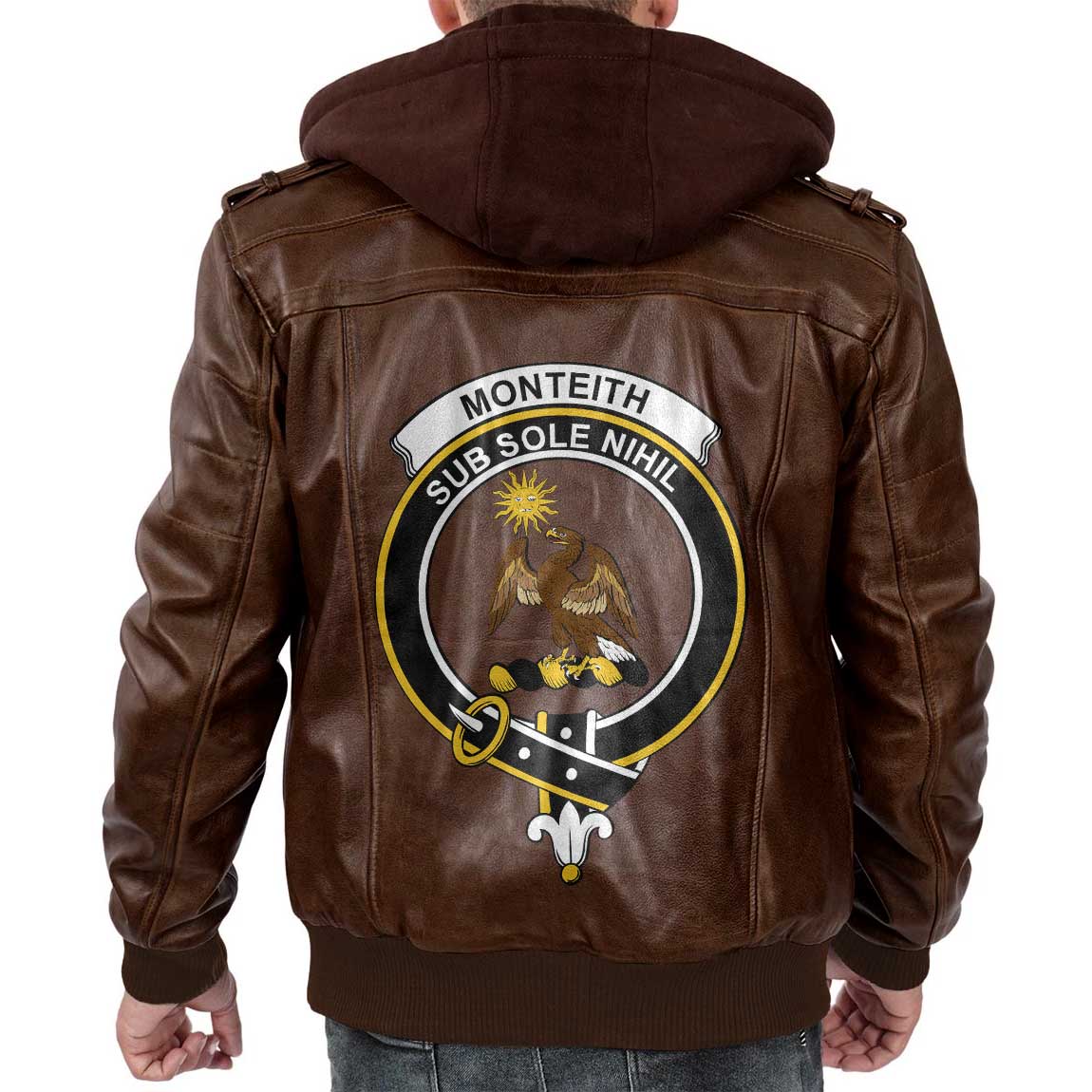 Clan Monteith Tartan Zip Leather Jacket Crest And Plaid Basic Style