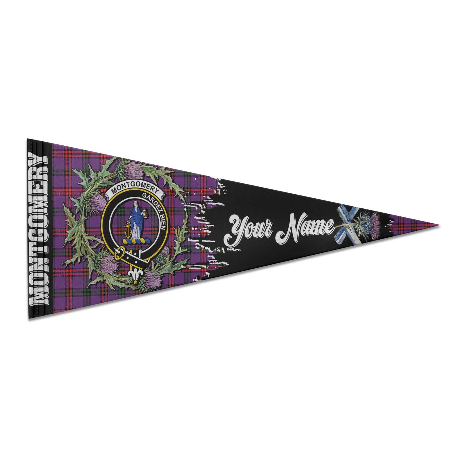 Clan Montgomery Tartan Felt Pennant Crest And Plaid Basic Style