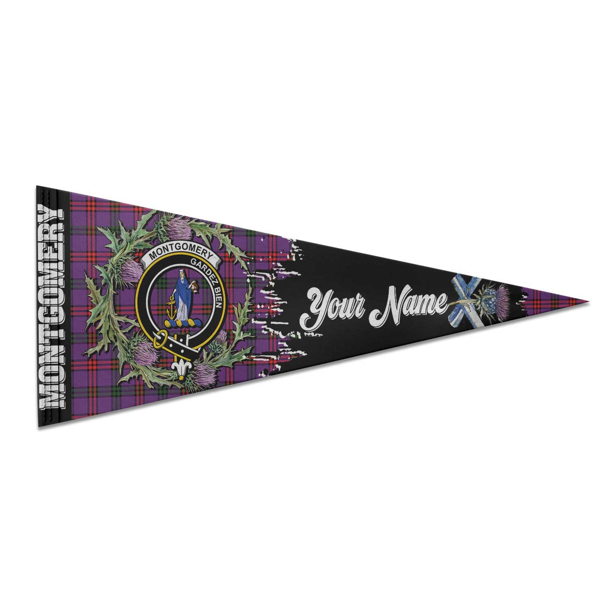 Clan Montgomery Tartan Felt Pennant Crest And Plaid Basic Style