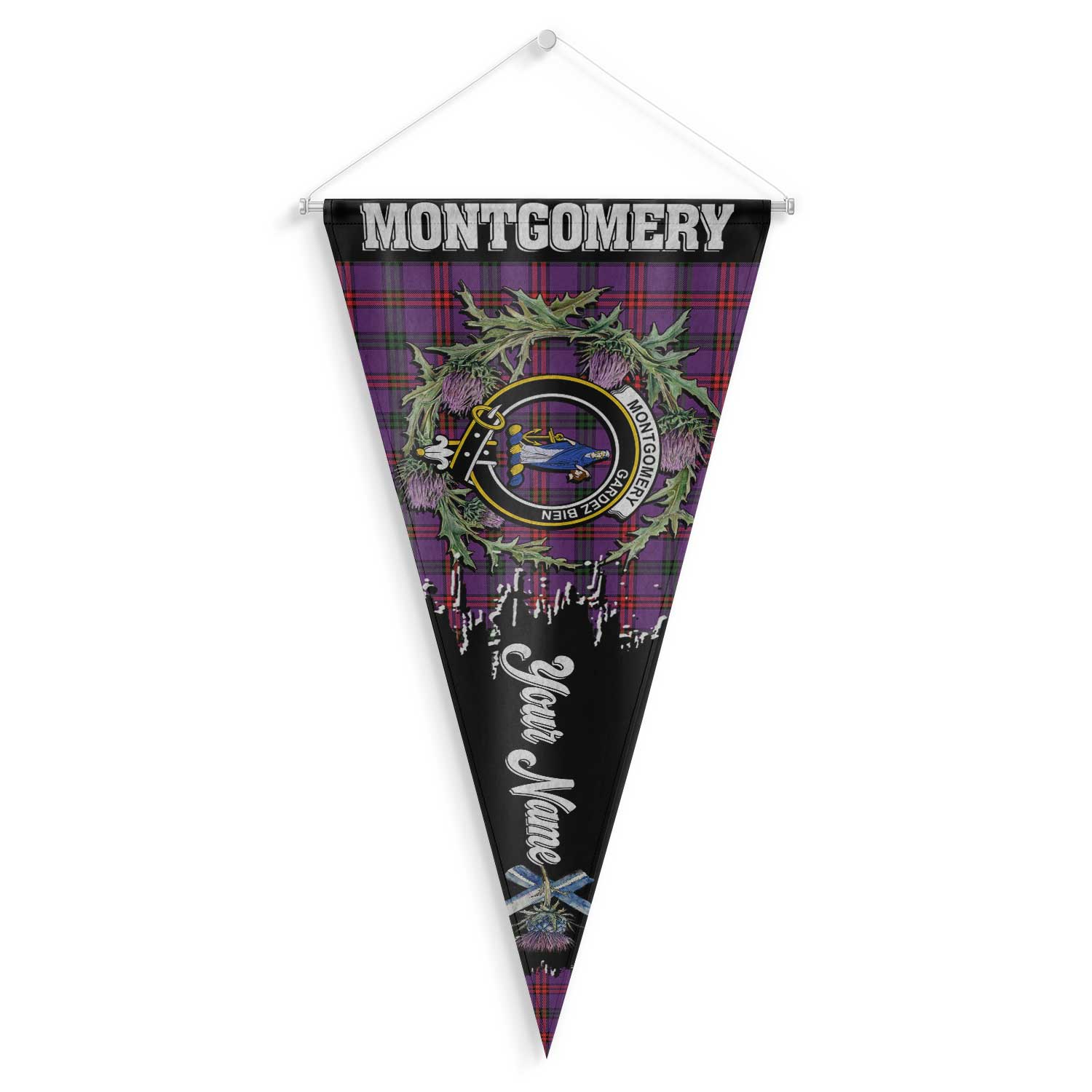 Clan Montgomery Tartan Felt Pennant Crest And Plaid Basic Style