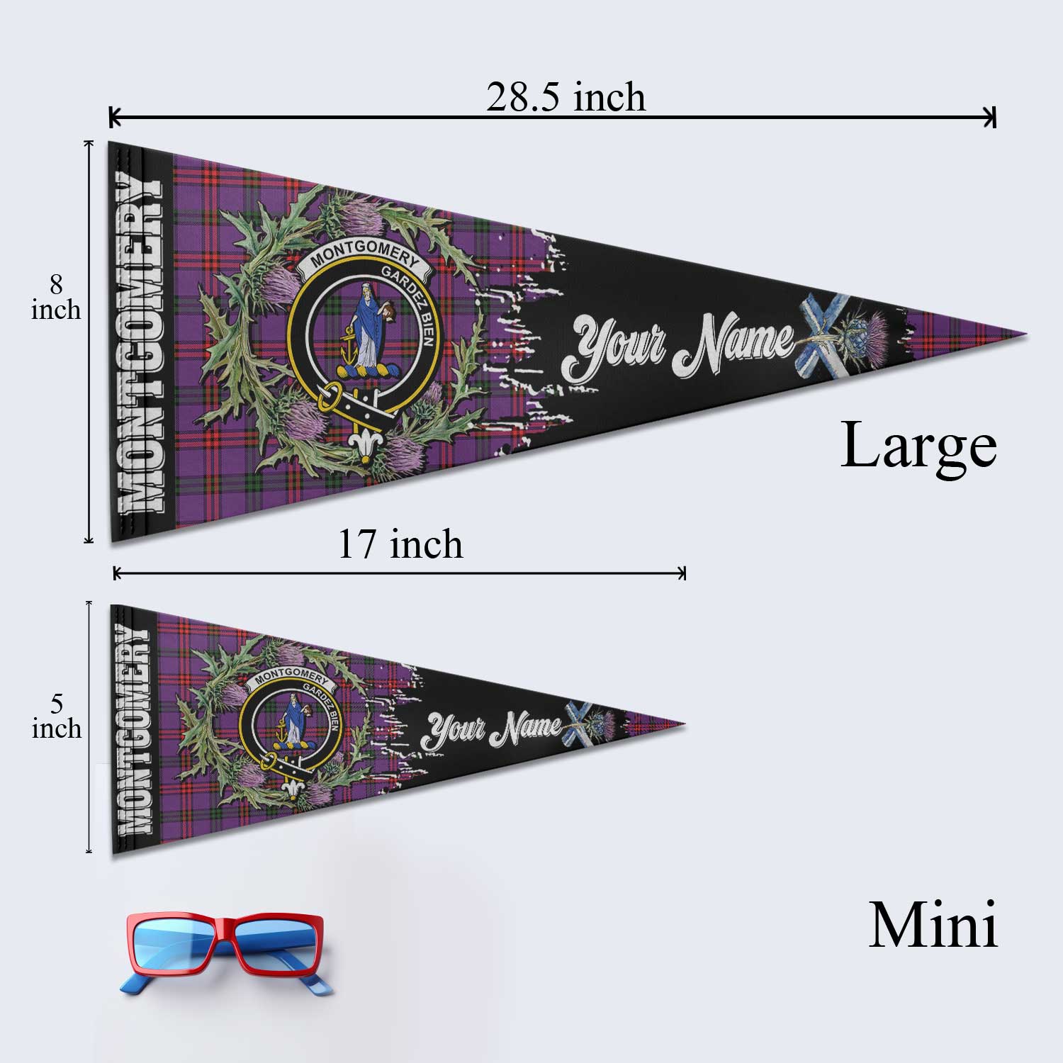 Clan Montgomery Tartan Felt Pennant Crest And Plaid Basic Style