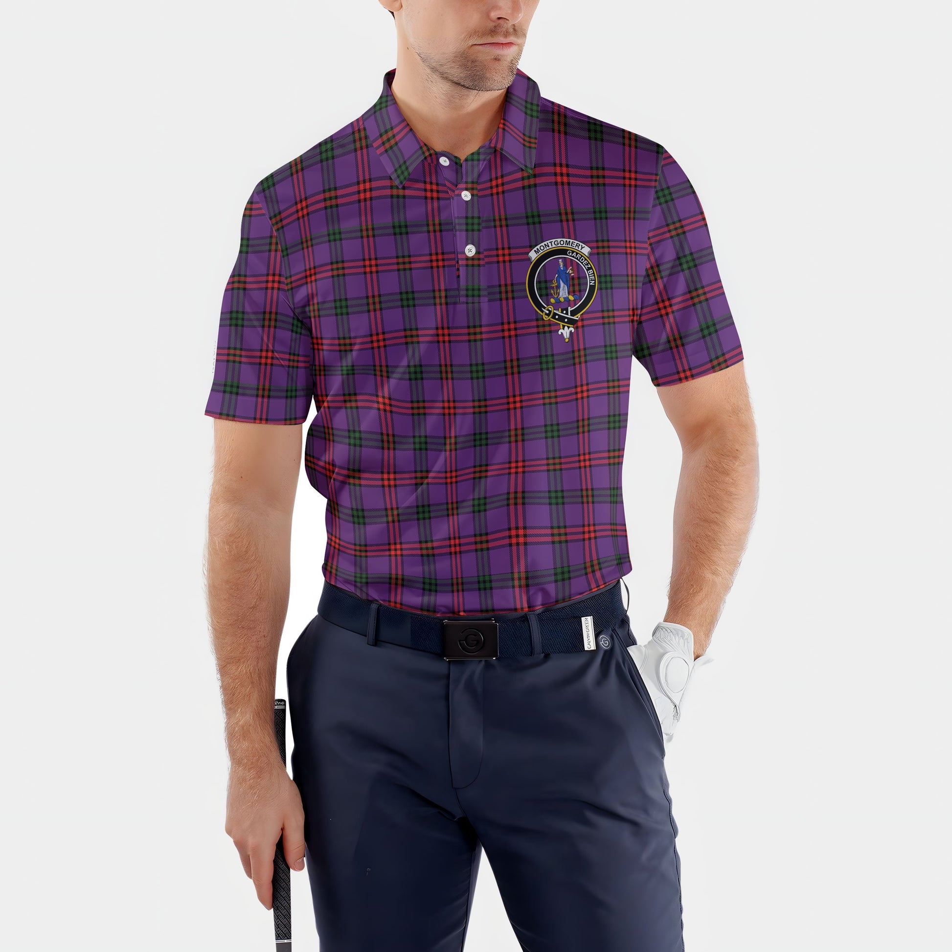 Clan Montgomery Tartan Golf Tartan Men Polo Shirt Crest And Plaid Basic Style