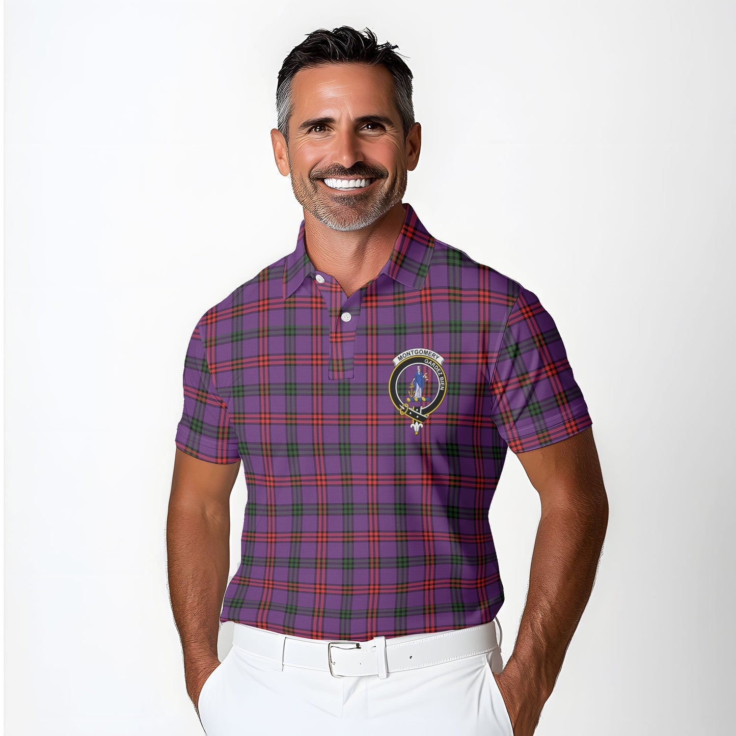 Clan Montgomery Tartan Golf Tartan Men Polo Shirt Crest And Plaid Basic Style