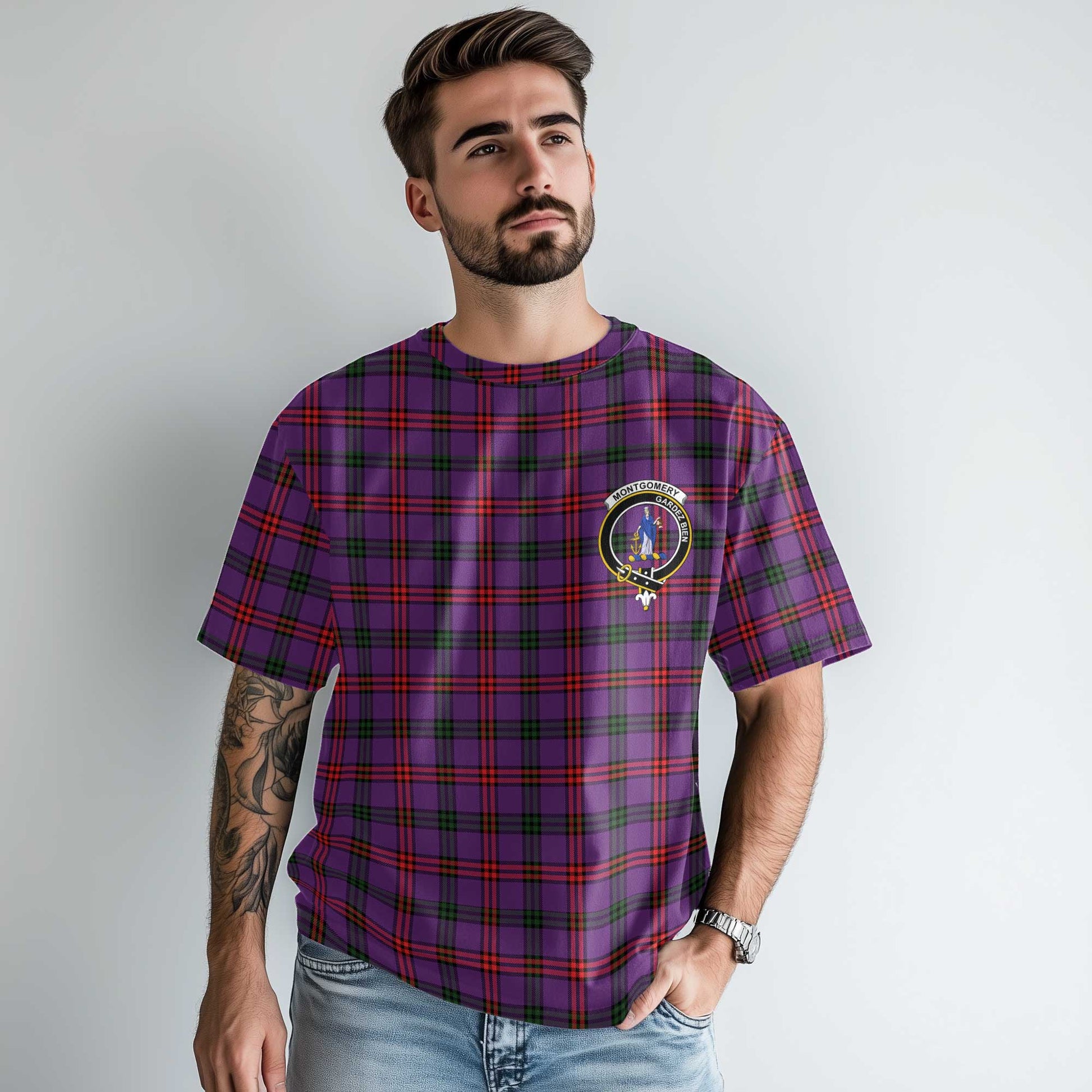 Clan Montgomery Tartan Men T Shirt Crest And Plaid Basic Style