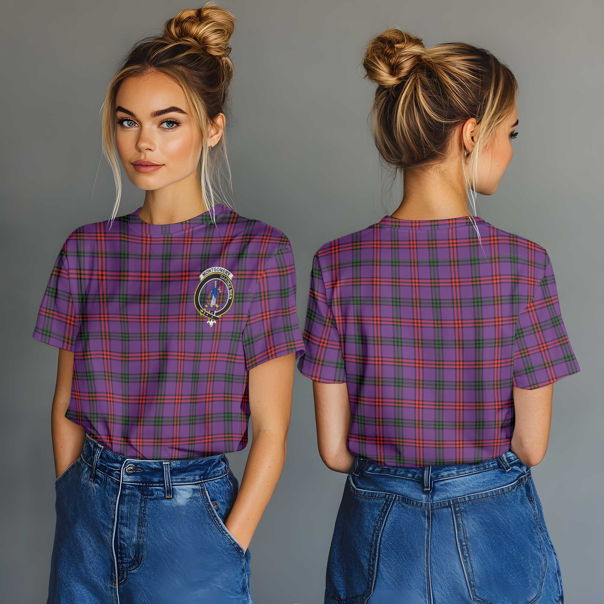 Clan Montgomery Tartan Women T Shirt Crest And Plaid Basic Style