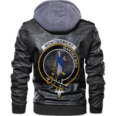 Clan Montgomery Tartan Zip Leather Jacket Crest And Plaid Basic Style