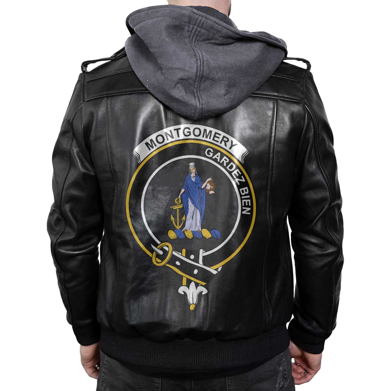 Clan Montgomery Tartan Zip Leather Jacket Crest And Plaid Basic Style