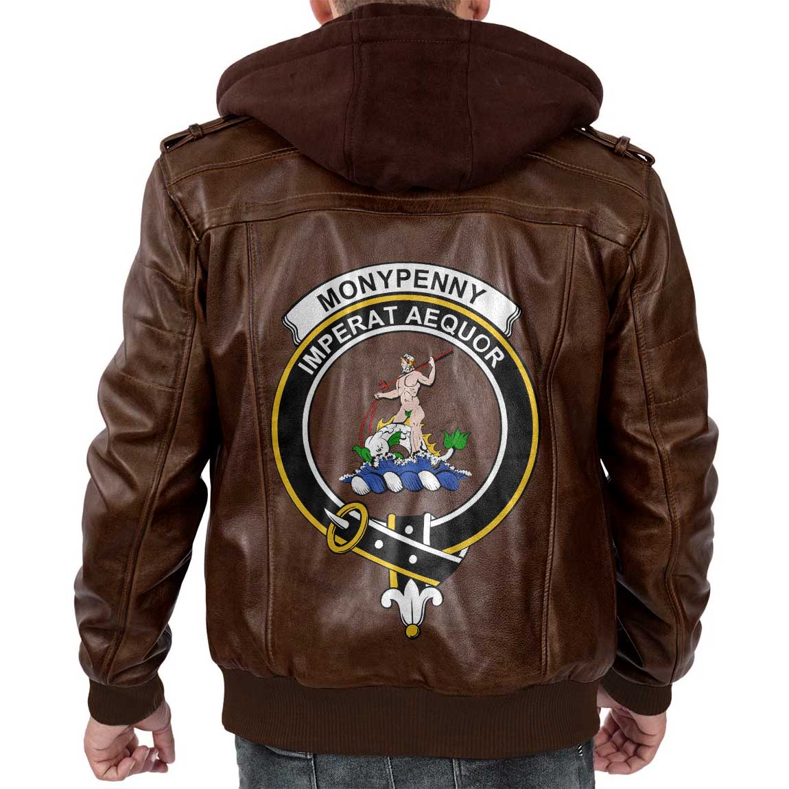 Clan Monypenny Tartan Zip Leather Jacket Crest And Plaid Basic Style