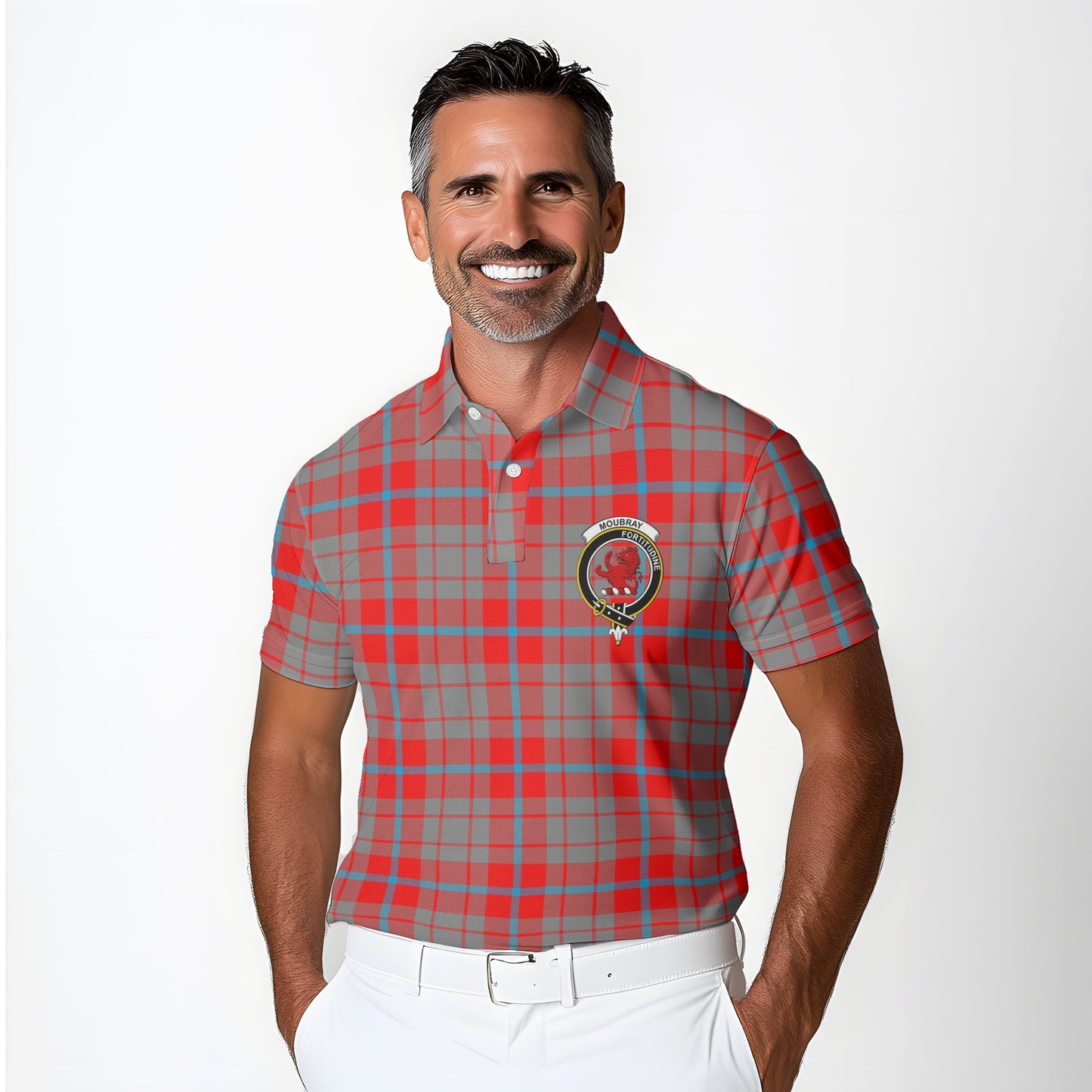 Clan Moubray Tartan Golf Men Polo Shirt Crest And Plaid Basic Style