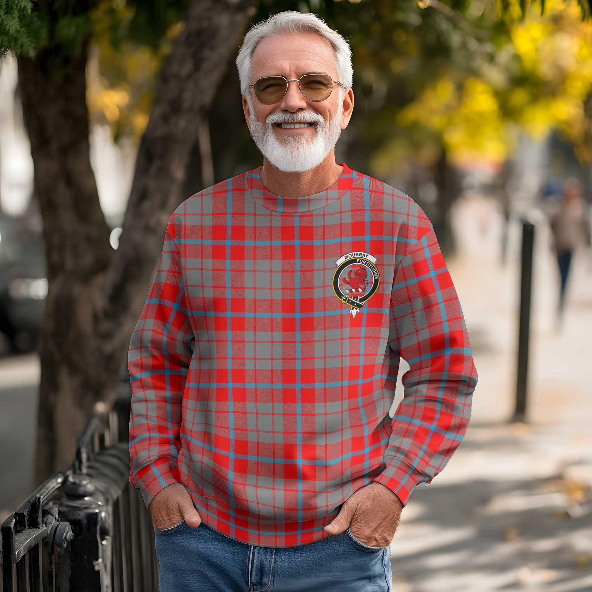 Clan Moubray Tartan Men Sweatshirt Crest And Plaid Basic Style