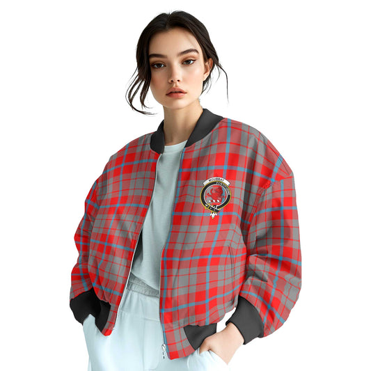 Clan Moubray Tartan Women Bomber Jacket Crest And Plaid Basic Style