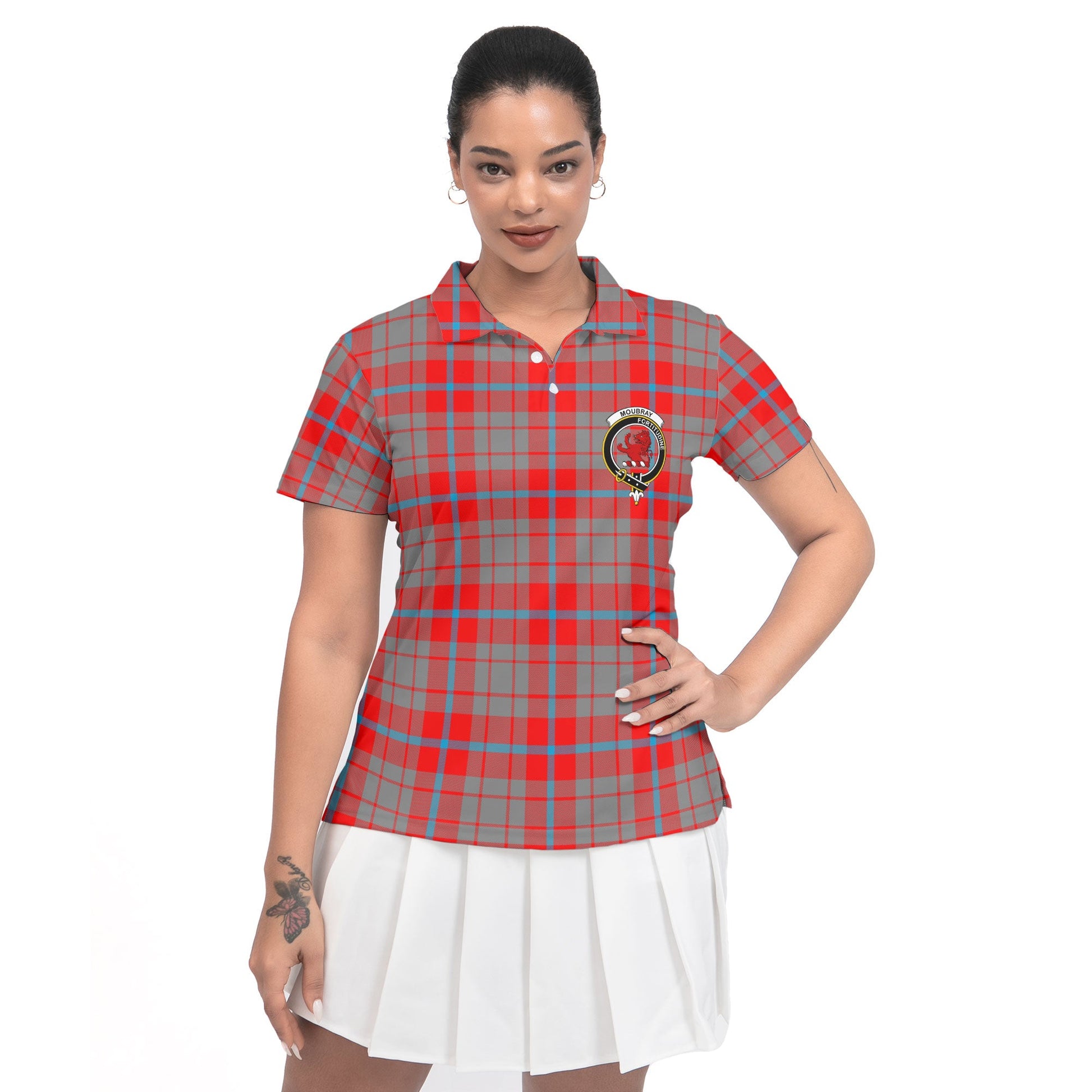 Clan Moubray Tartan Women Polo Shirt Crest And Plaid Basic Style