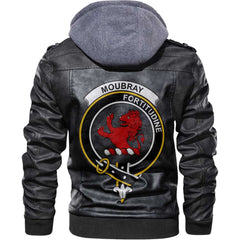 Clan Moubray Tartan Zip Leather Jacket Crest And Plaid Basic Style