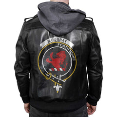 Clan Moubray Tartan Zip Leather Jacket Crest And Plaid Basic Style