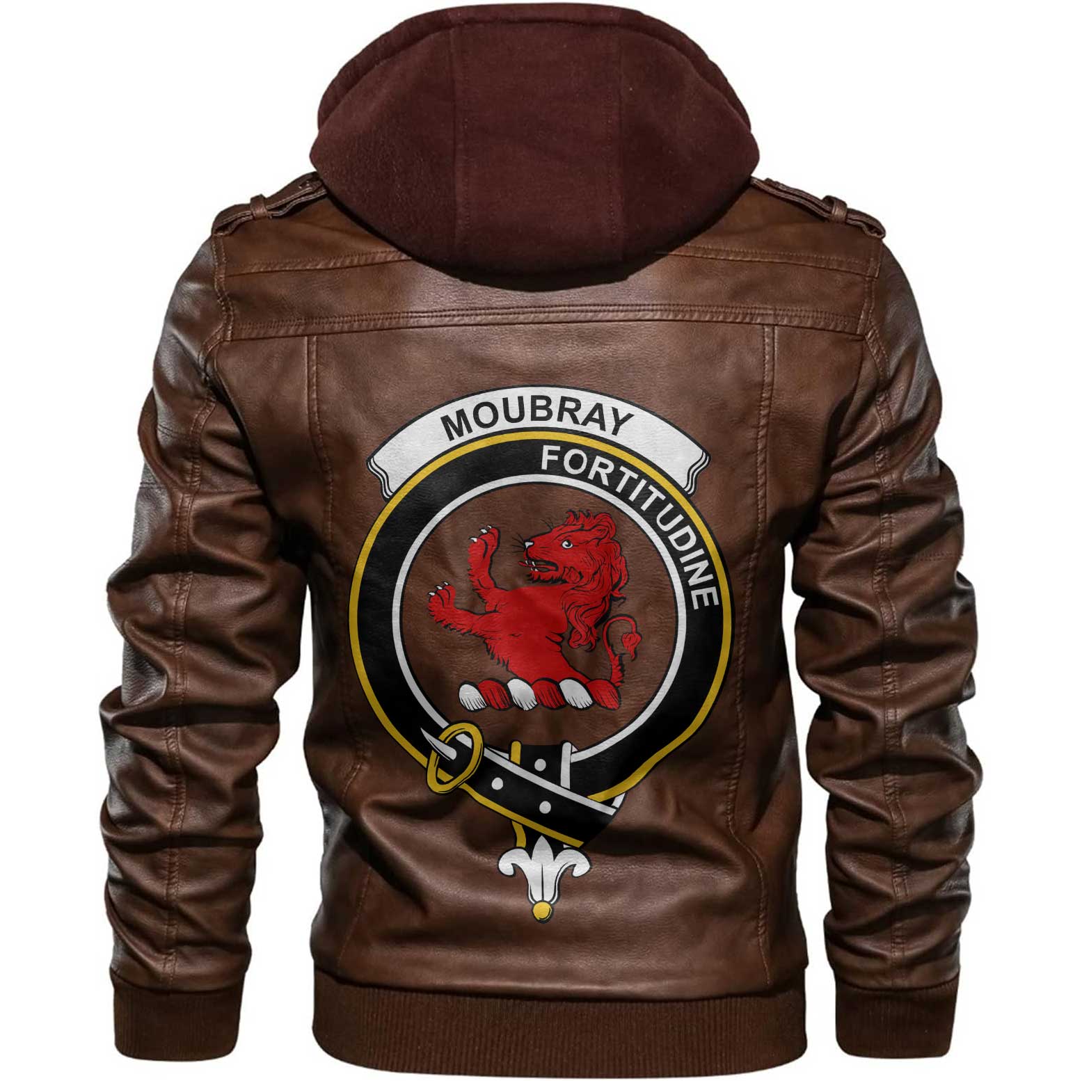 Clan Moubray Tartan Zip Leather Jacket Crest And Plaid Basic Style