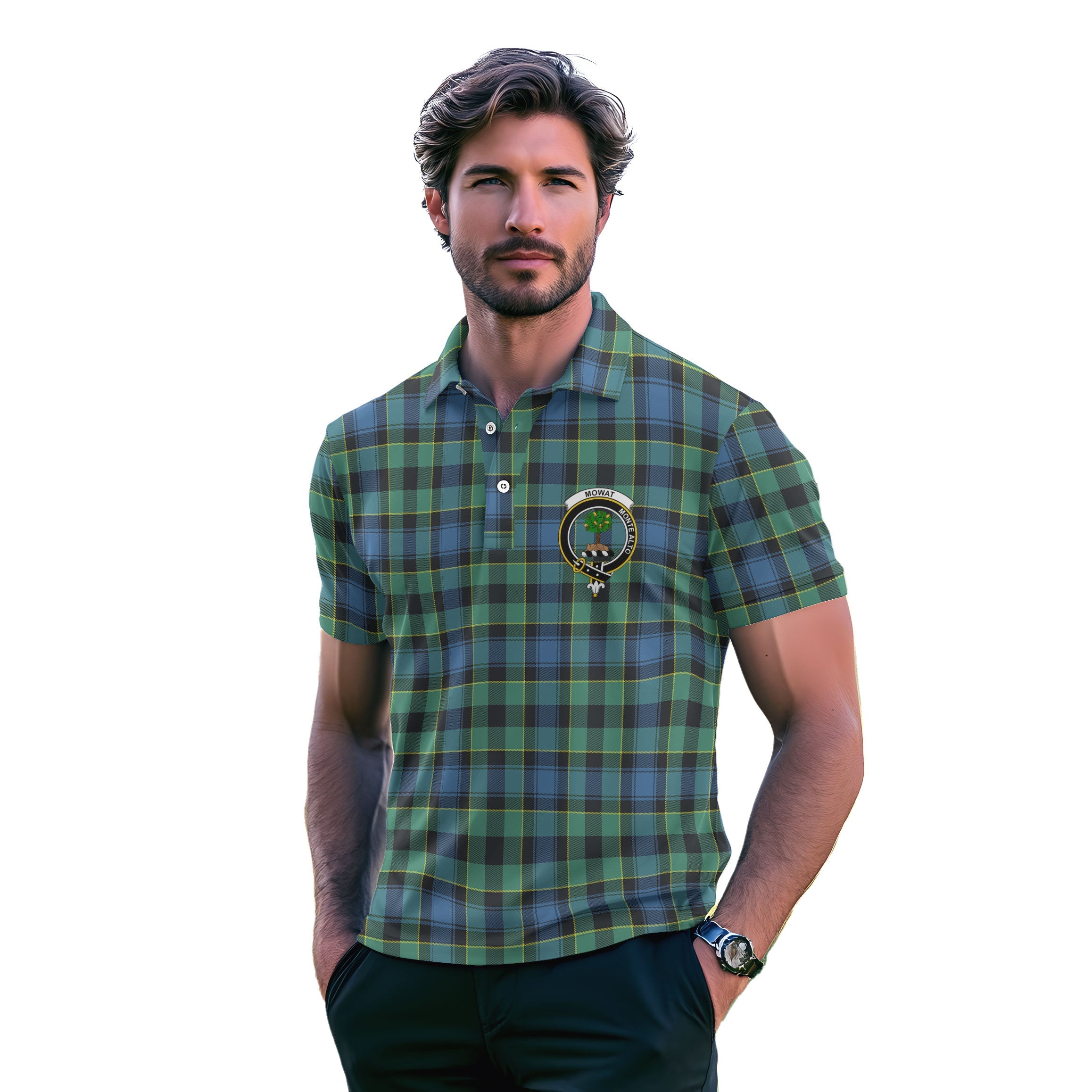 Clan Mowat Tartan Golf Men Polo Shirt Crest And Plaid Basic Style