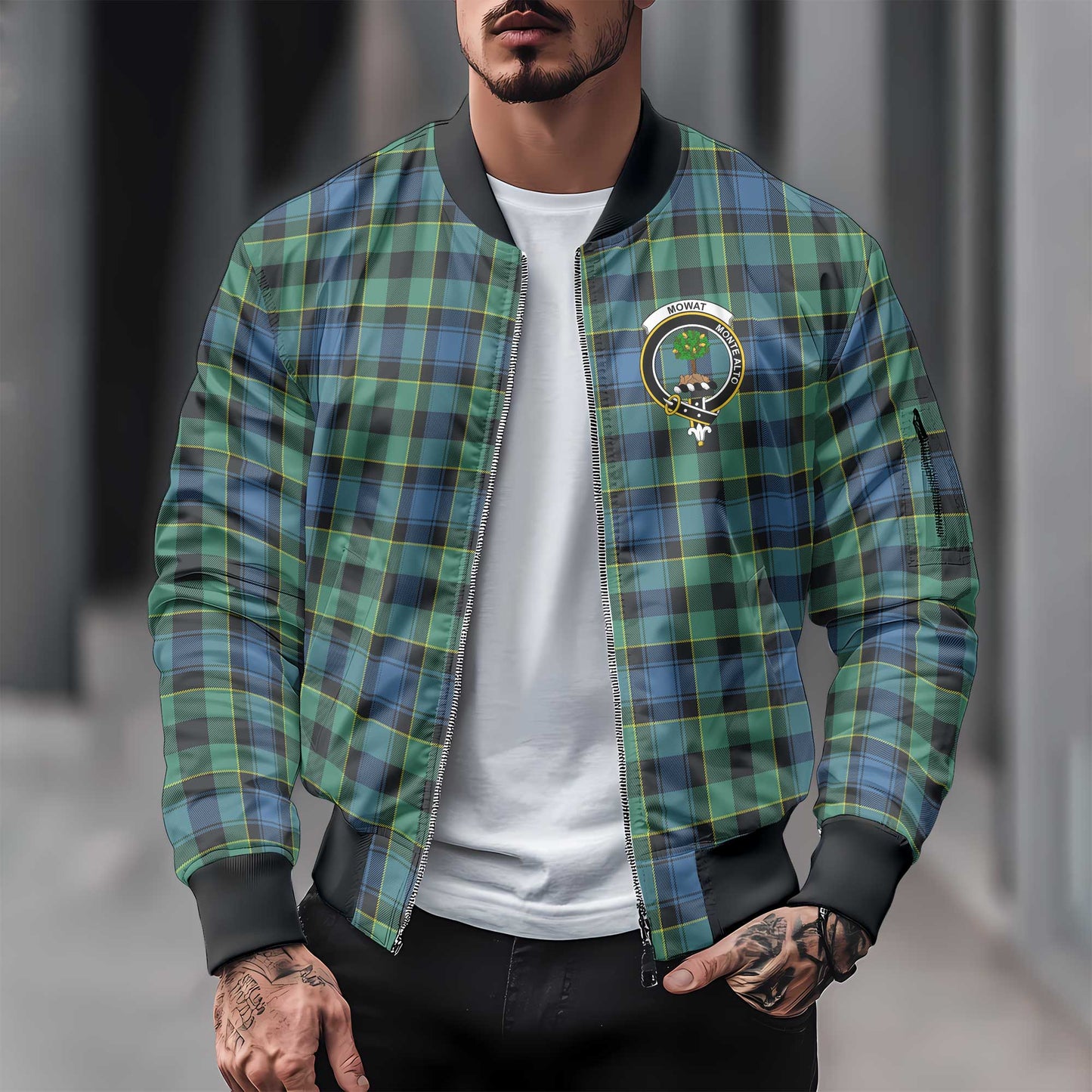 Clan Mowat Tartan Men Bomber Jacket Crest And Plaid Basic Style